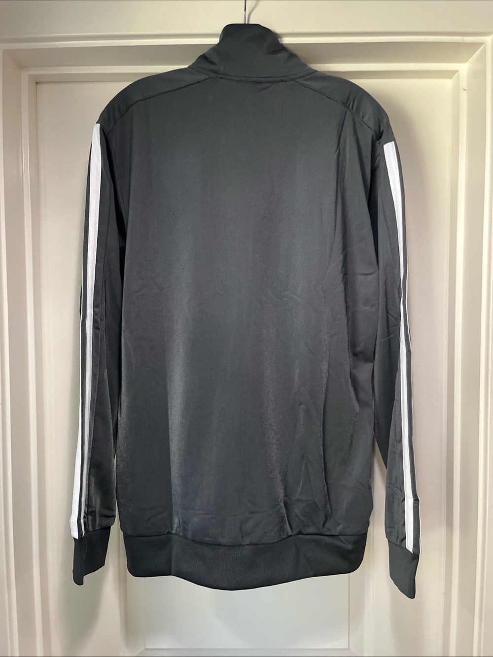 Mens Medium Adidas 3 Stripe Tricot Track Jacket And Pant Gray White Set Suit New - Picture 7 of 16